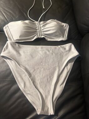 Shade & Shore Silver-White Bandeau High-Waist Bikini Set